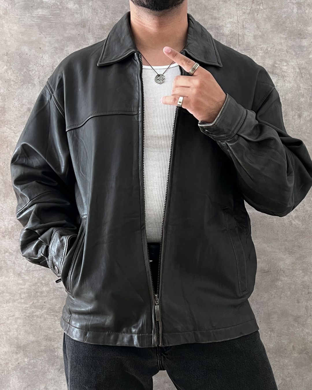 LAMBSKIN LEATHER JACKET (L)