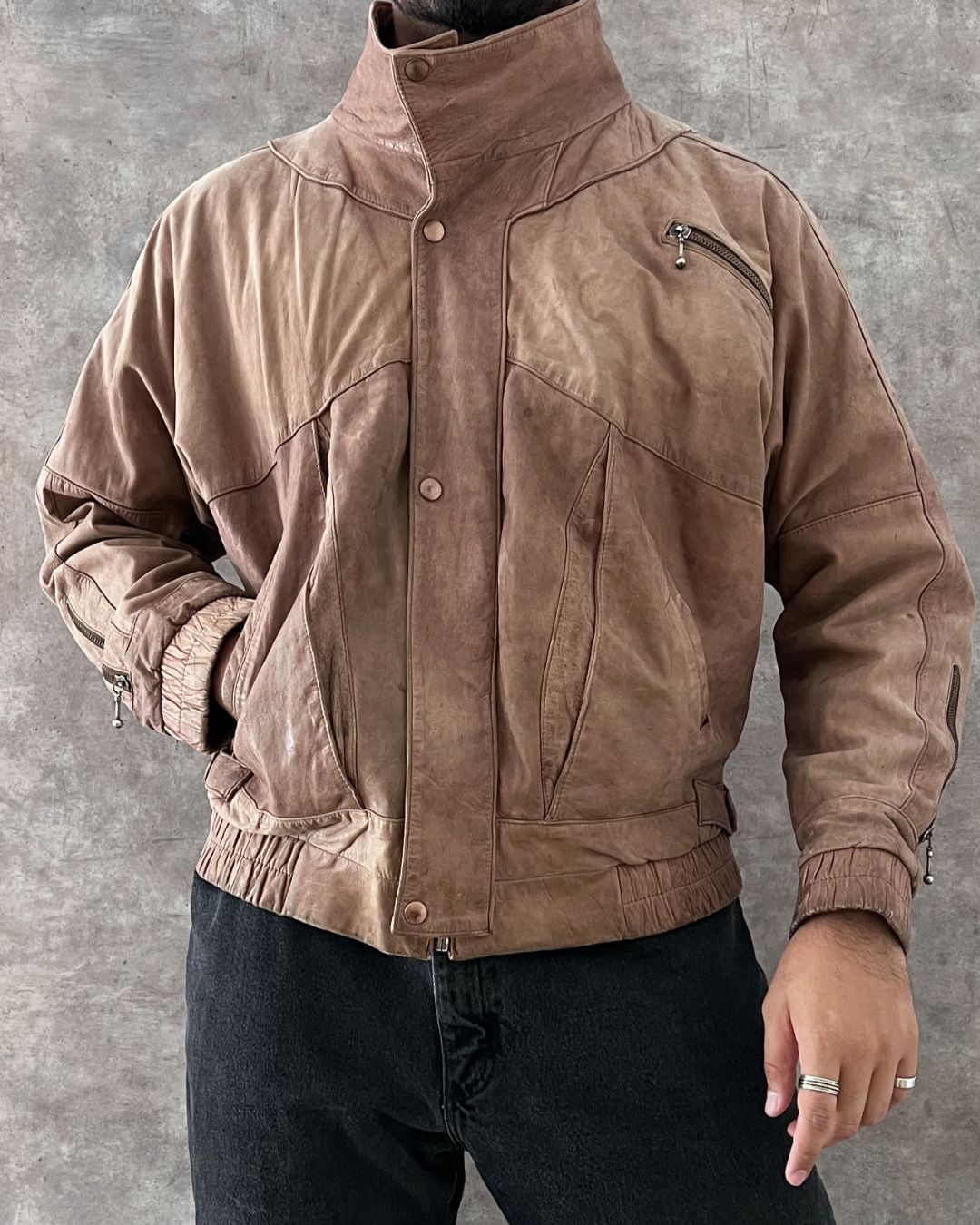 VINTAGE BOMBER LEATHER JACKET (S/M)