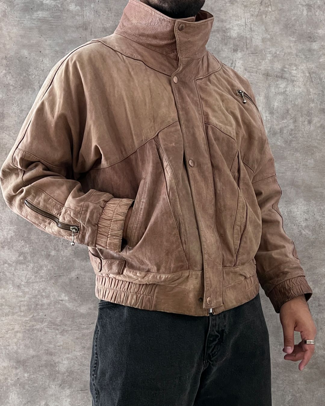 VINTAGE BOMBER LEATHER JACKET (S/M)