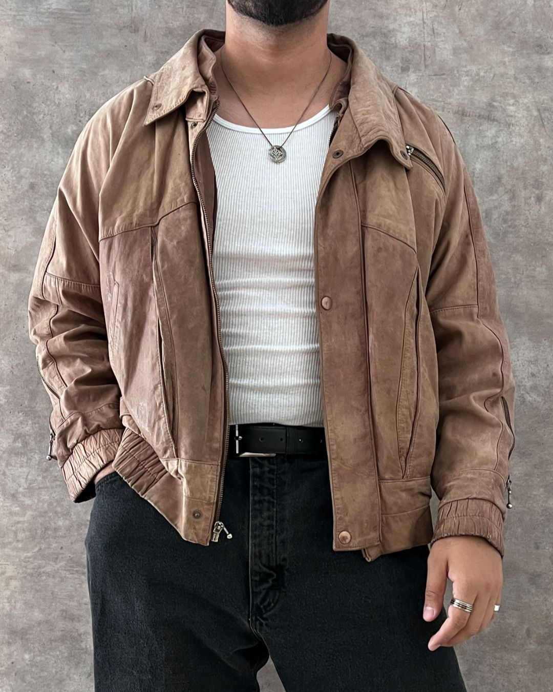 VINTAGE BOMBER LEATHER JACKET (S/M)