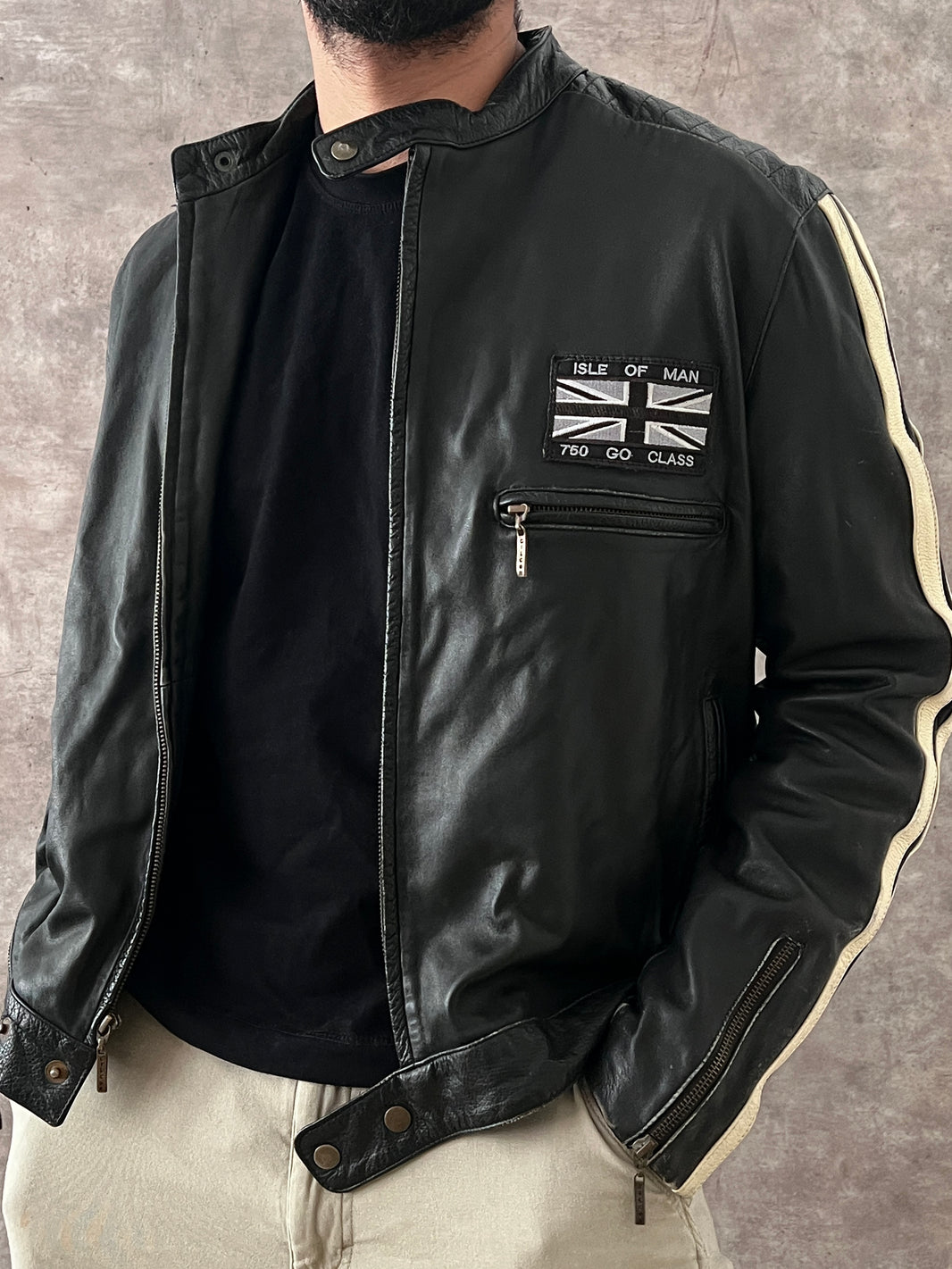 Retro Leather Jacket ISLE OF MAN (M)