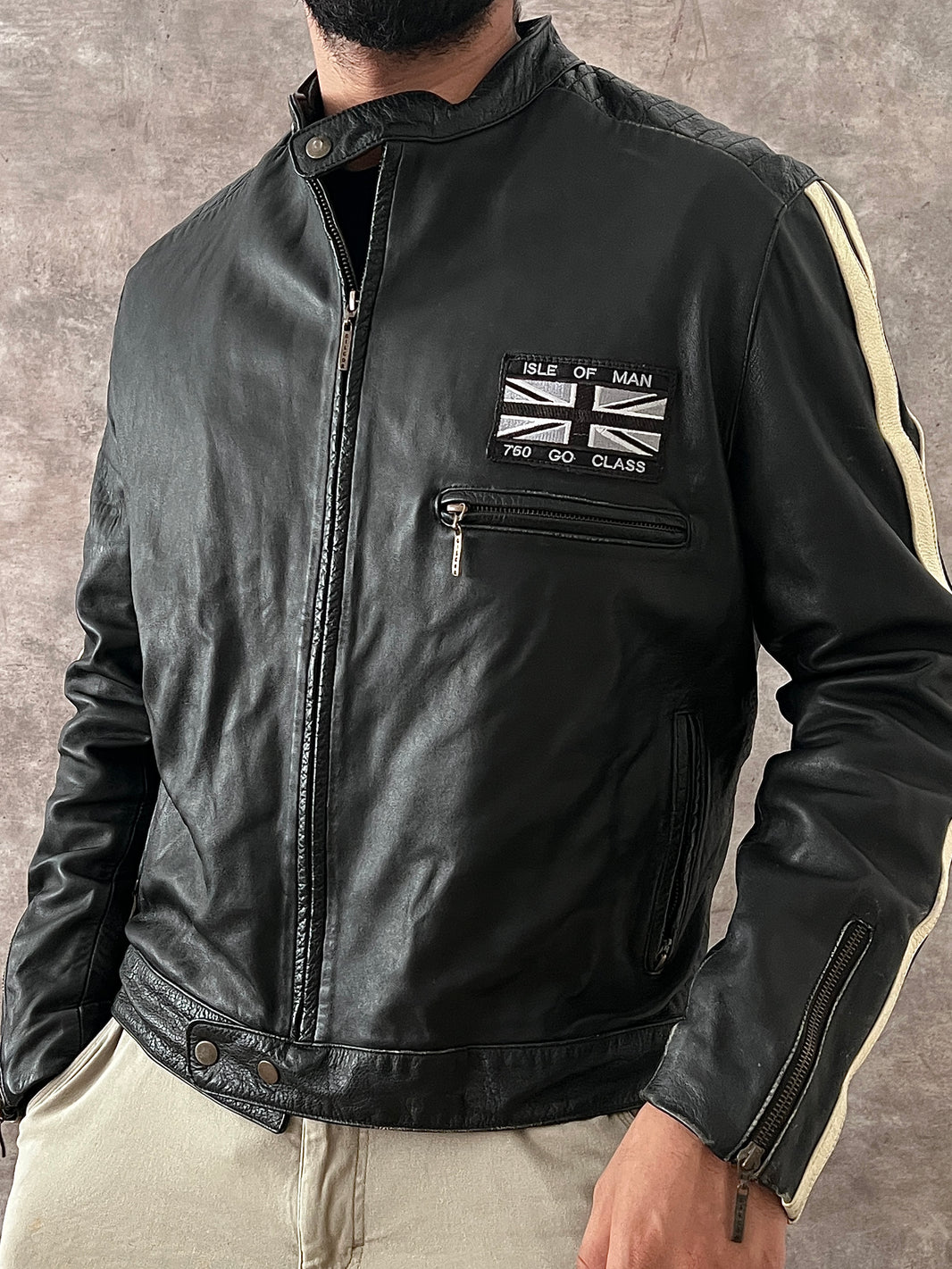 Retro Leather Jacket ISLE OF MAN (M)
