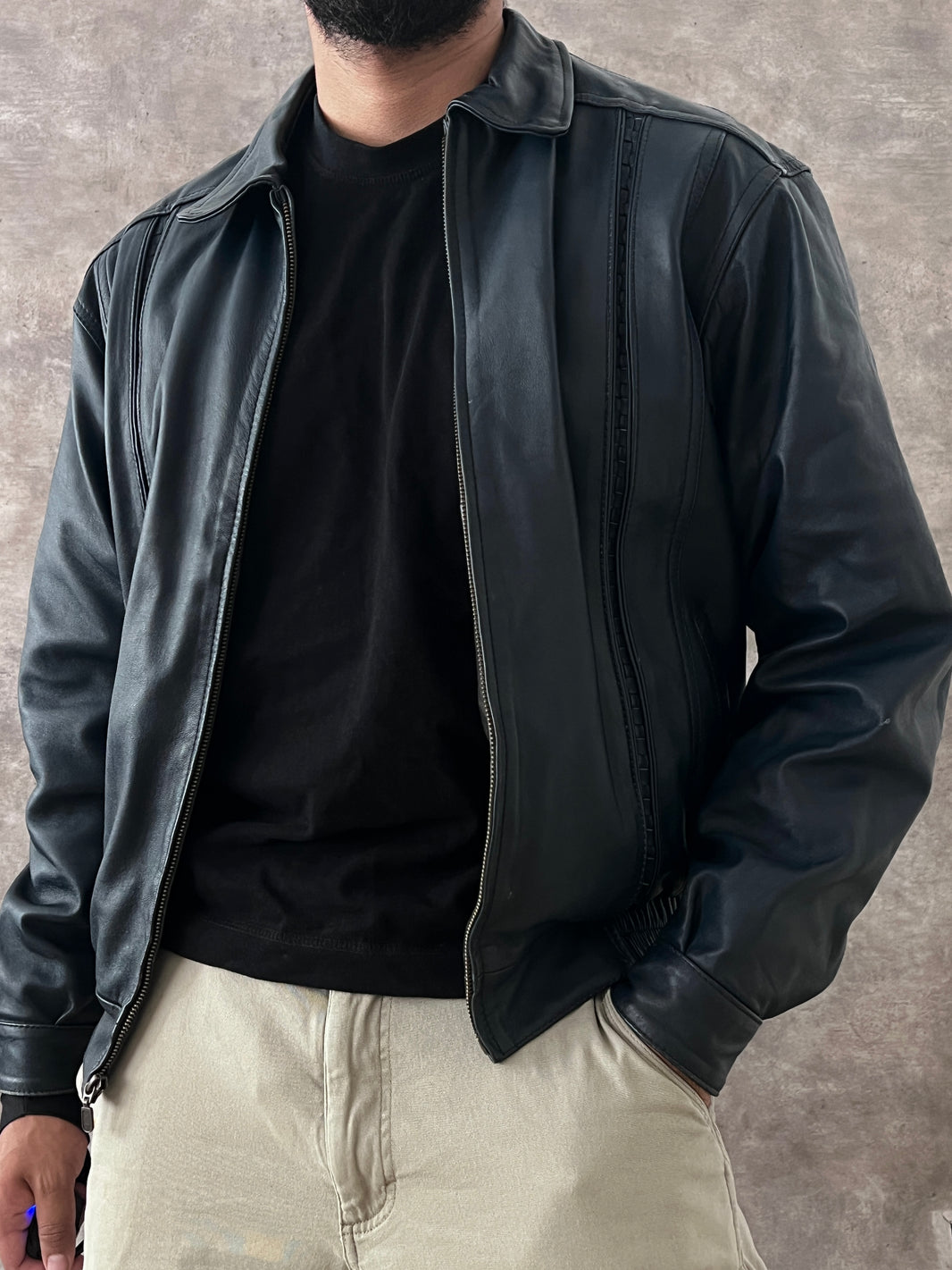 Bomber Leather jacket Navy (M)