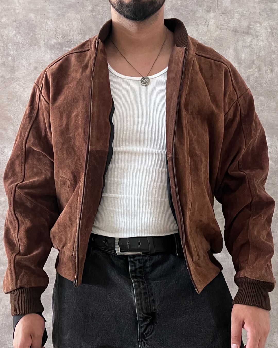 BOMBER LEATHER JACKET BR (L)