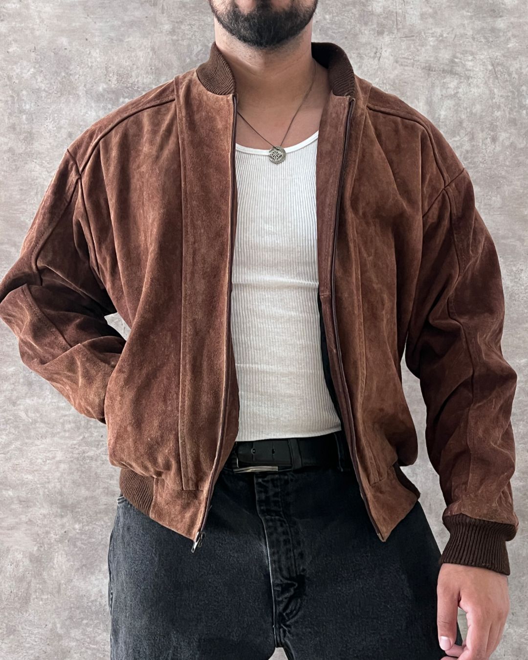 BOMBER LEATHER JACKET BR (L)