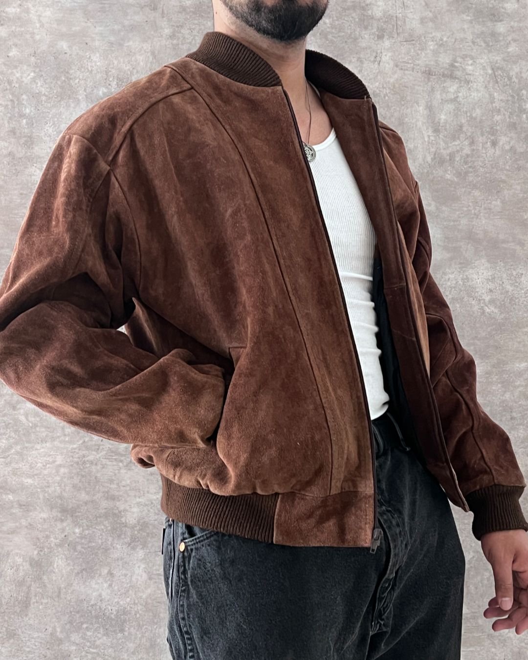 BOMBER LEATHER JACKET BR (L)