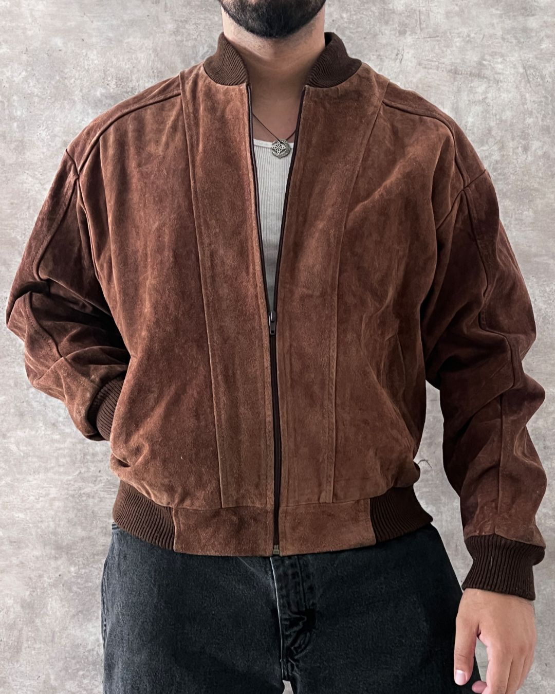 BOMBER LEATHER JACKET BR (L)