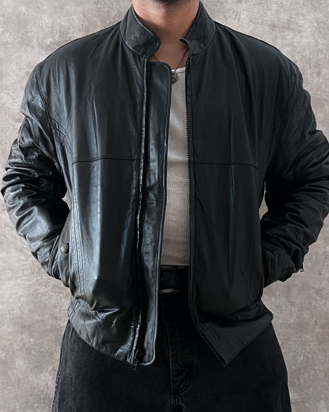 BLACK LEATHER JACKT RIDER (M)