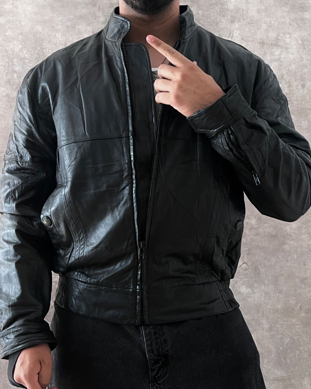 BLACK LEATHER JACKT RIDER (M)