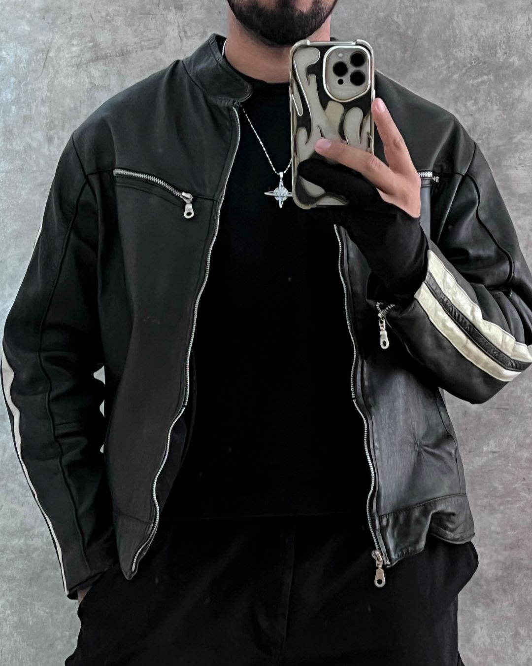 LEATHER JACKT BLCK (M)