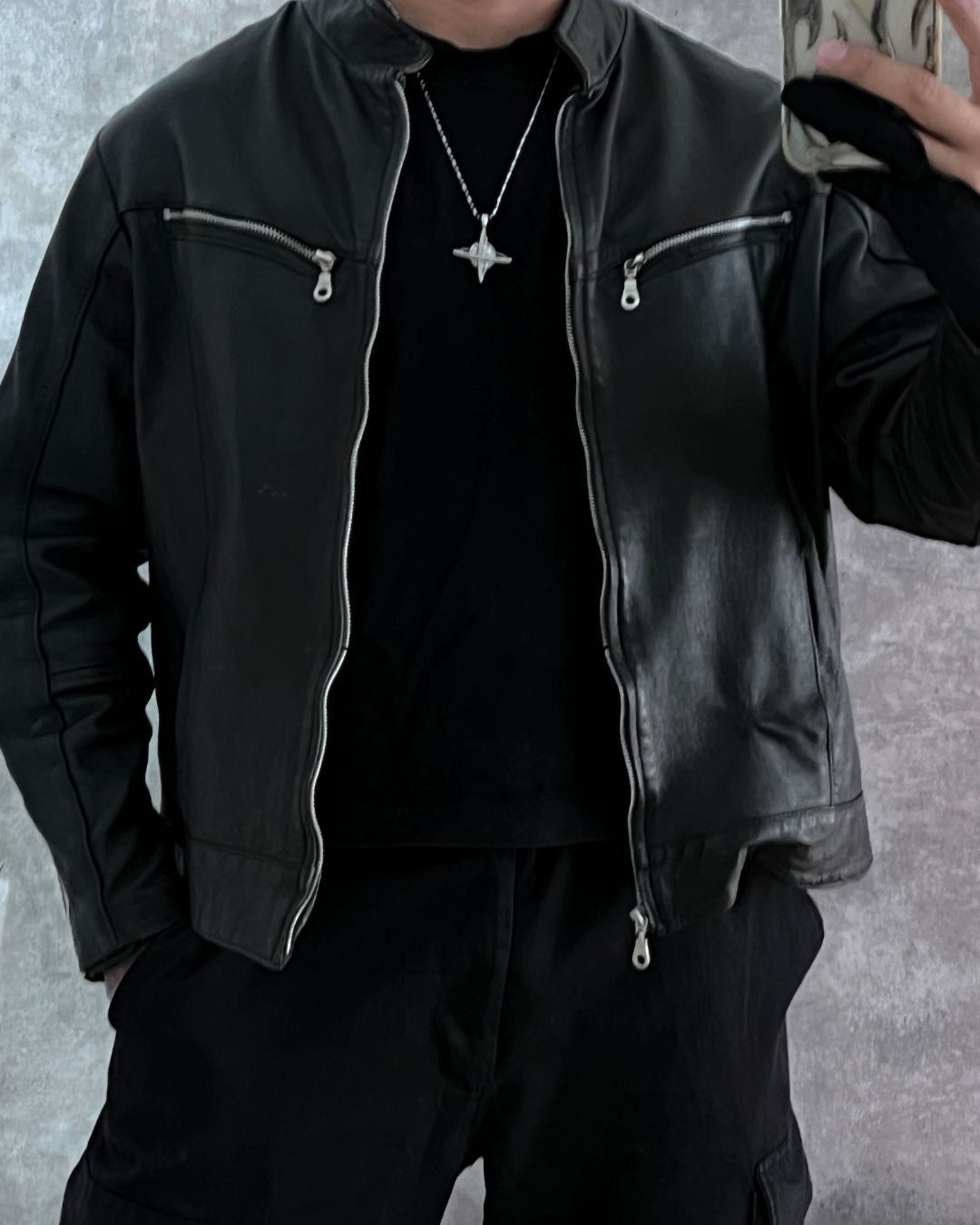 LEATHER JACKT BLCK (M)