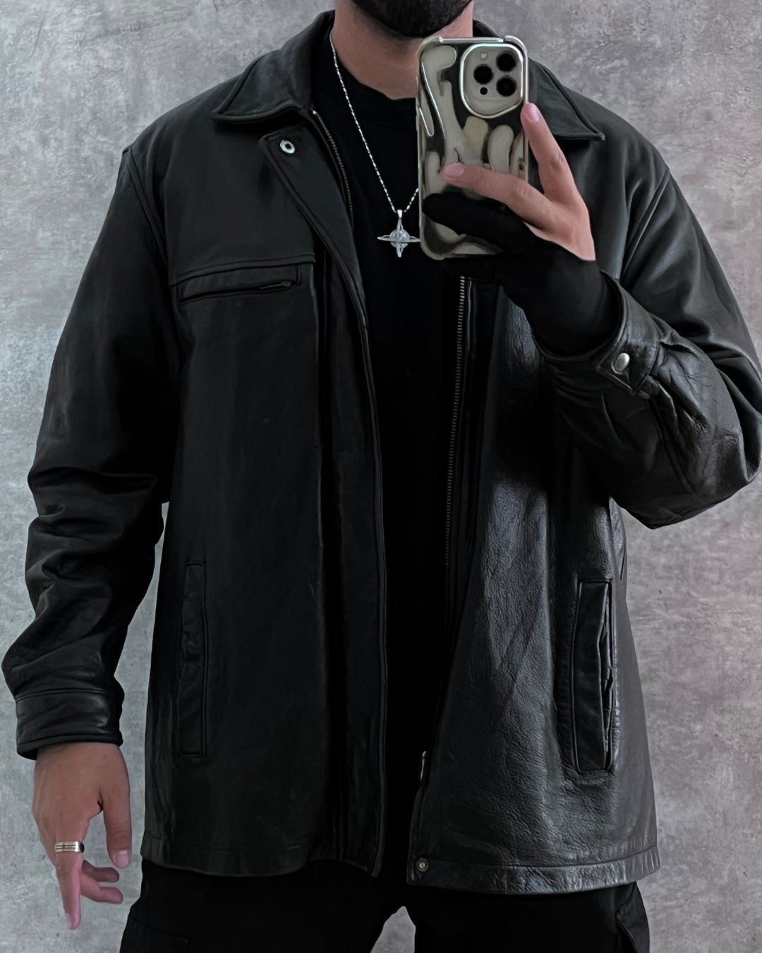 HUNTER BLACK LEATHER JACKET TALLA L (L)