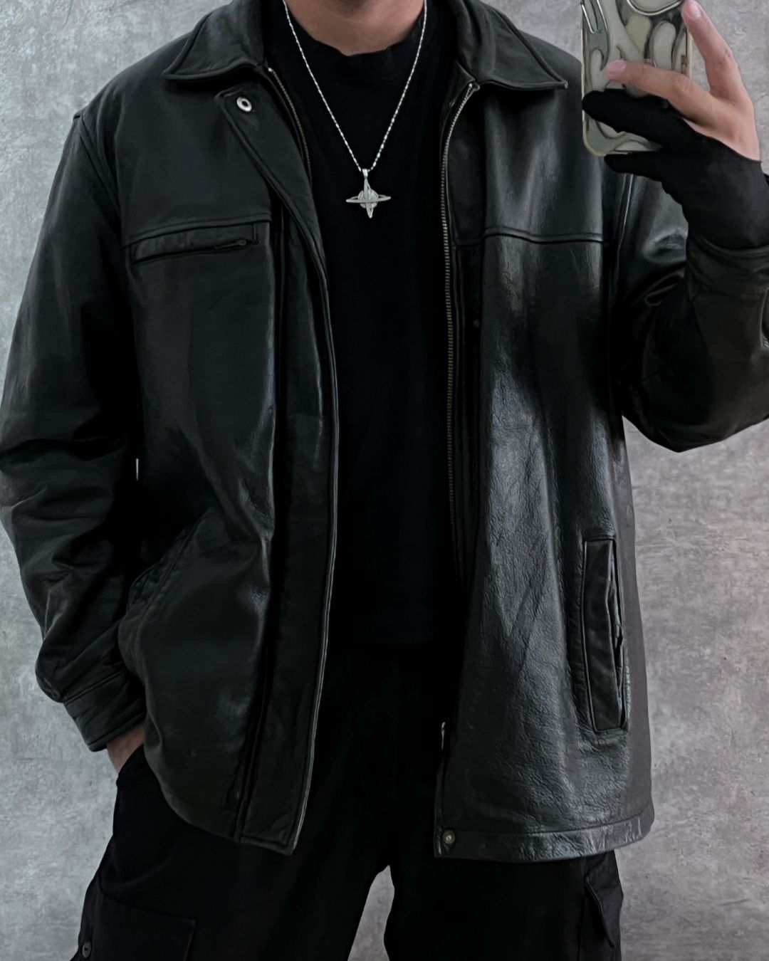 HUNTER BLACK LEATHER JACKET TALLA L (L)