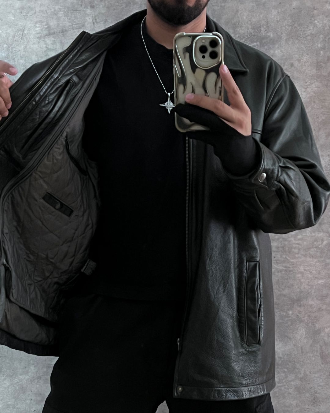 HUNTER BLACK LEATHER JACKET TALLA L (L)