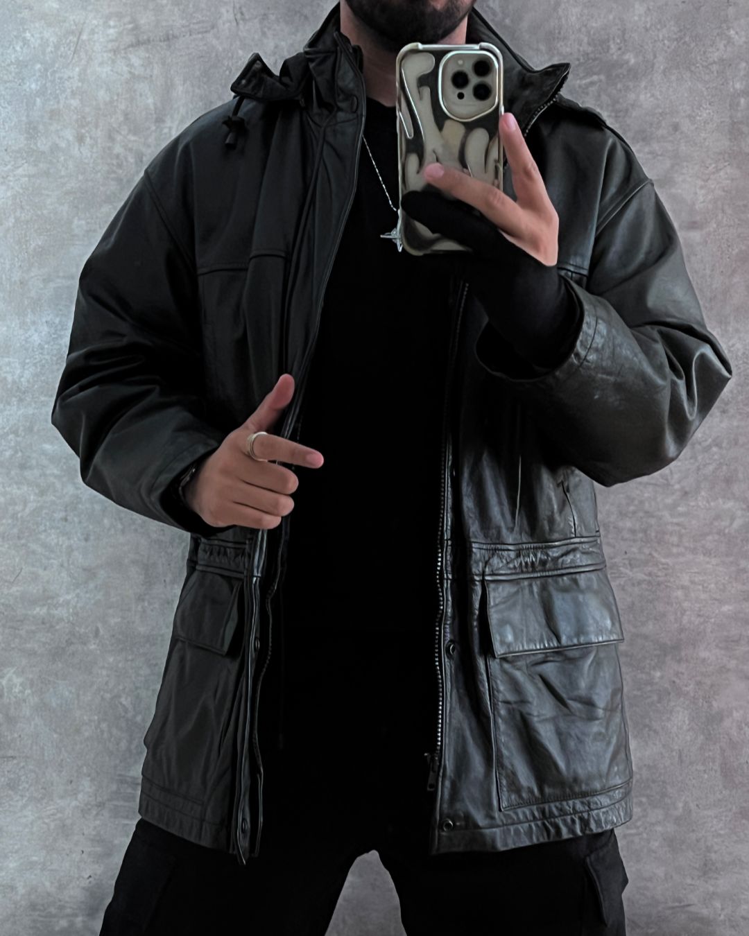 HUNTER BLCK LEATHER JACKT (M)