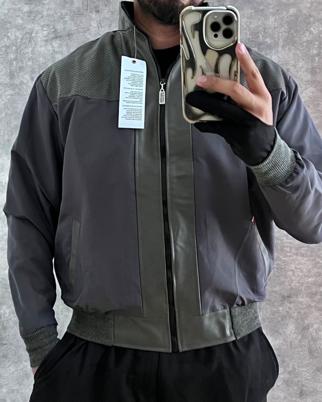 EMPORIO GREY LEATHER JACKT (M)