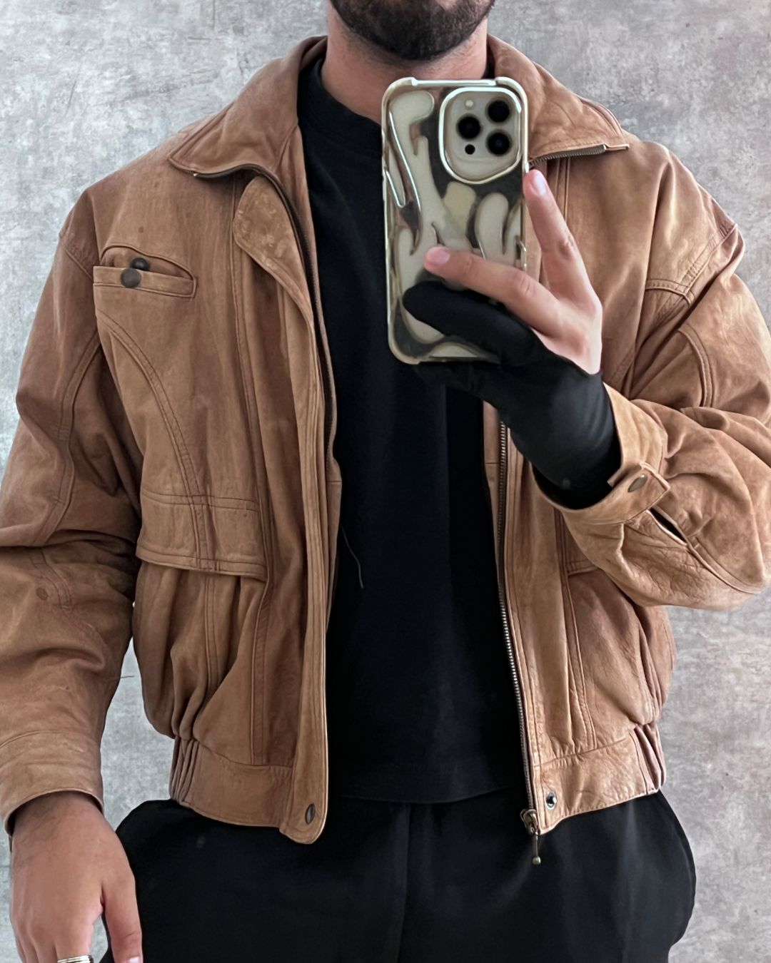 VINTAGE BOMBER LEATHER JACKT (M)