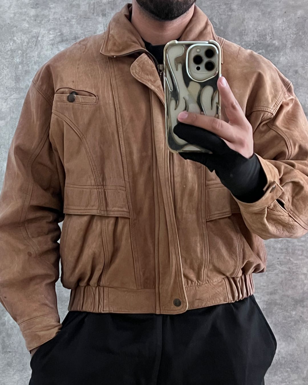 VINTAGE BOMBER LEATHER JACKT (M)