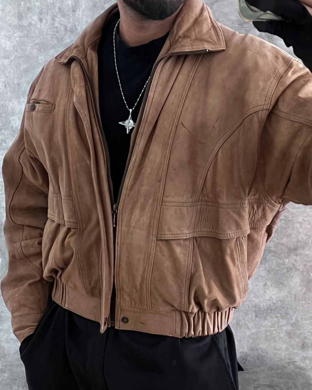 VINTAGE BOMBER LEATHER JACKT (M)