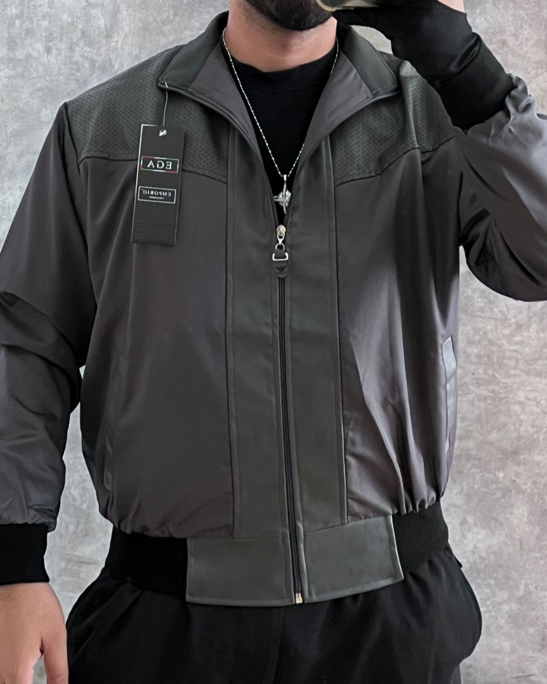 EMPORIO GREY LEATHER JACKET (M)