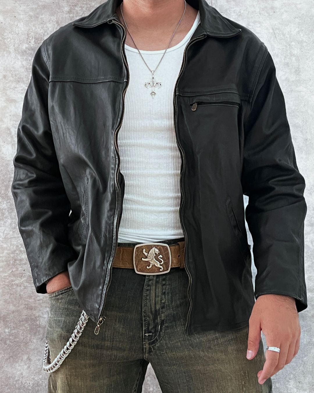 COWBOY BLCK LEATHER JACKET (M)