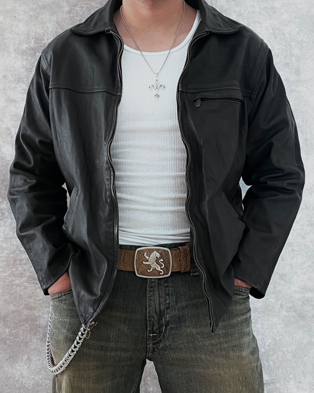 COWBOY BLCK LEATHER JACKET (M)