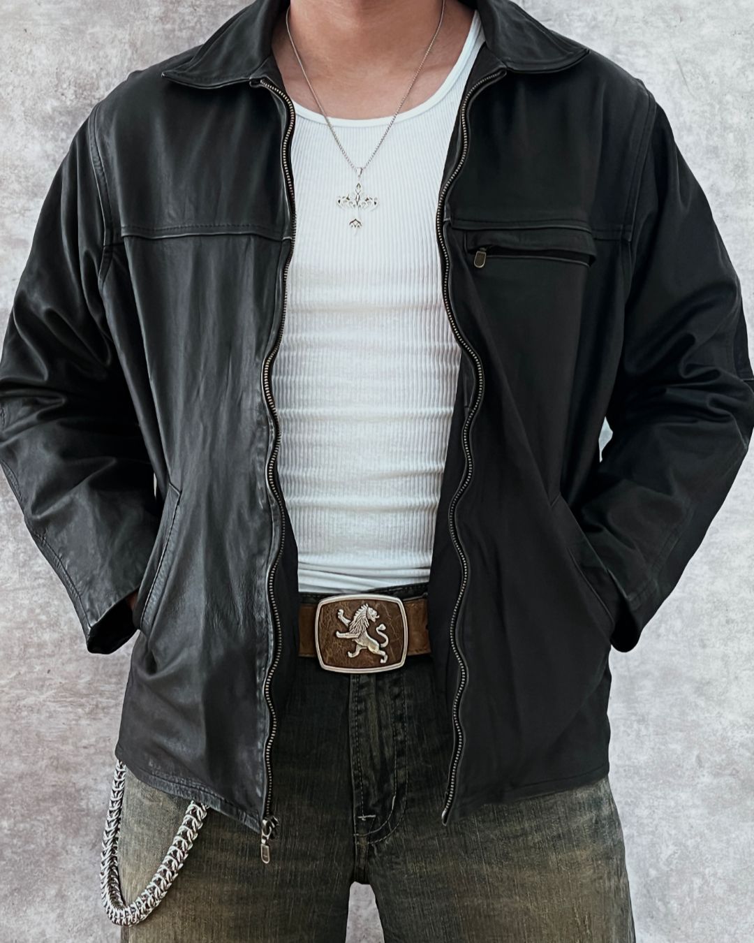 COWBOY BLCK LEATHER JACKET (M)