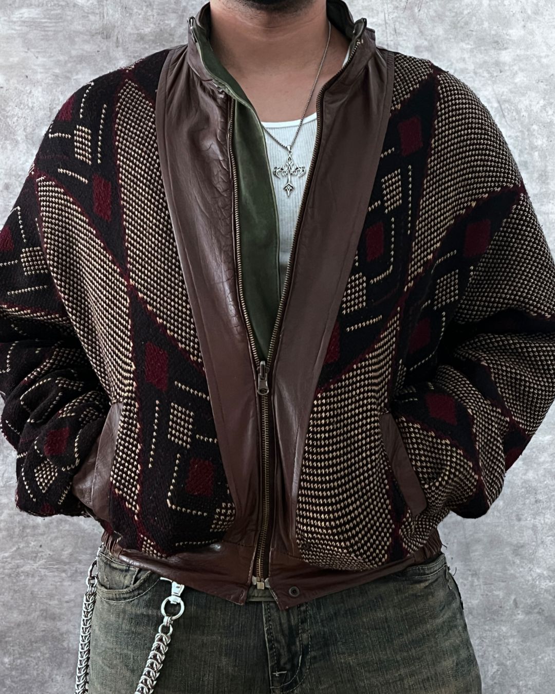 DOUBLE LEATHER JACKET CROPPED FIT (M)