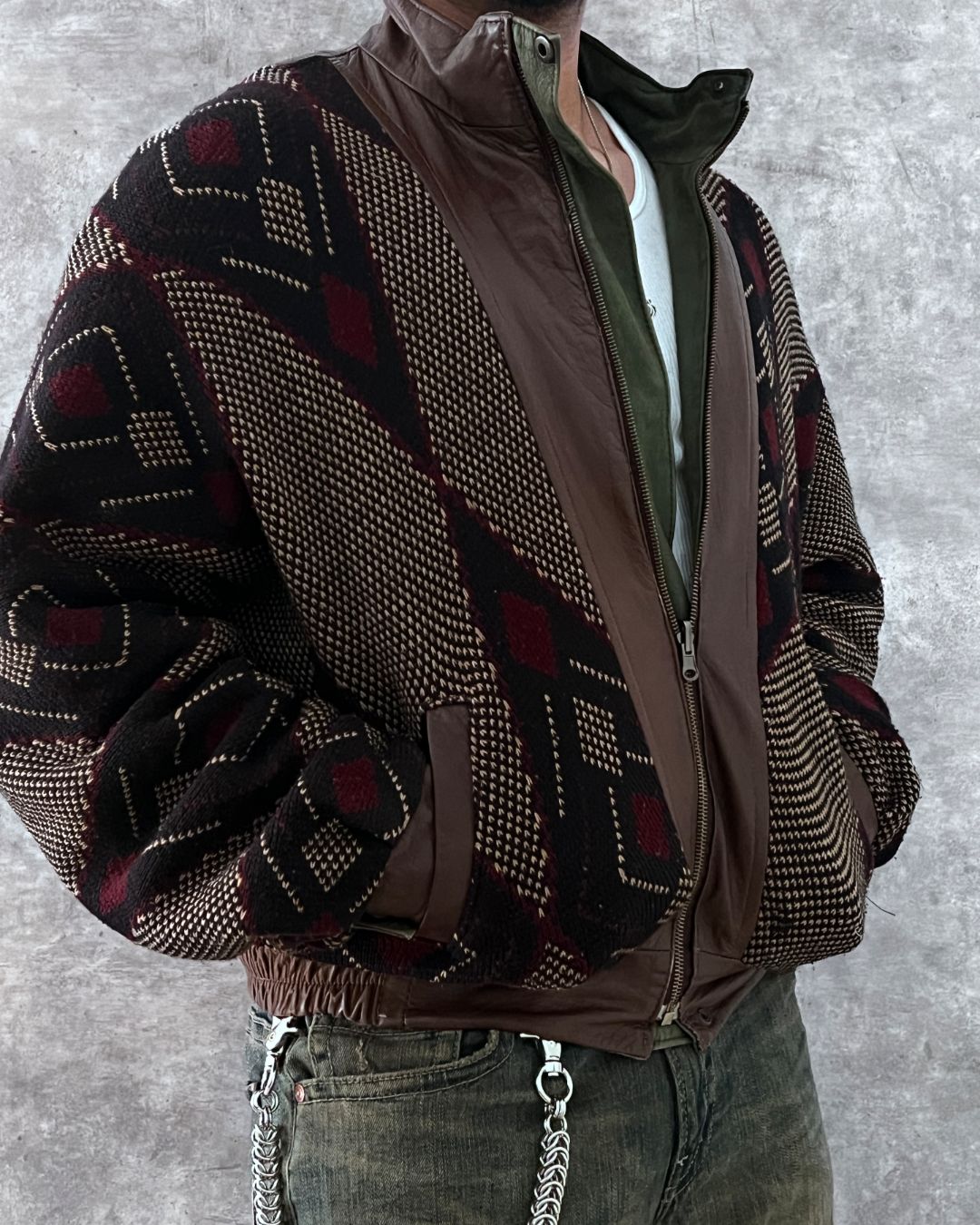 DOUBLE LEATHER JACKET CROPPED FIT (M)