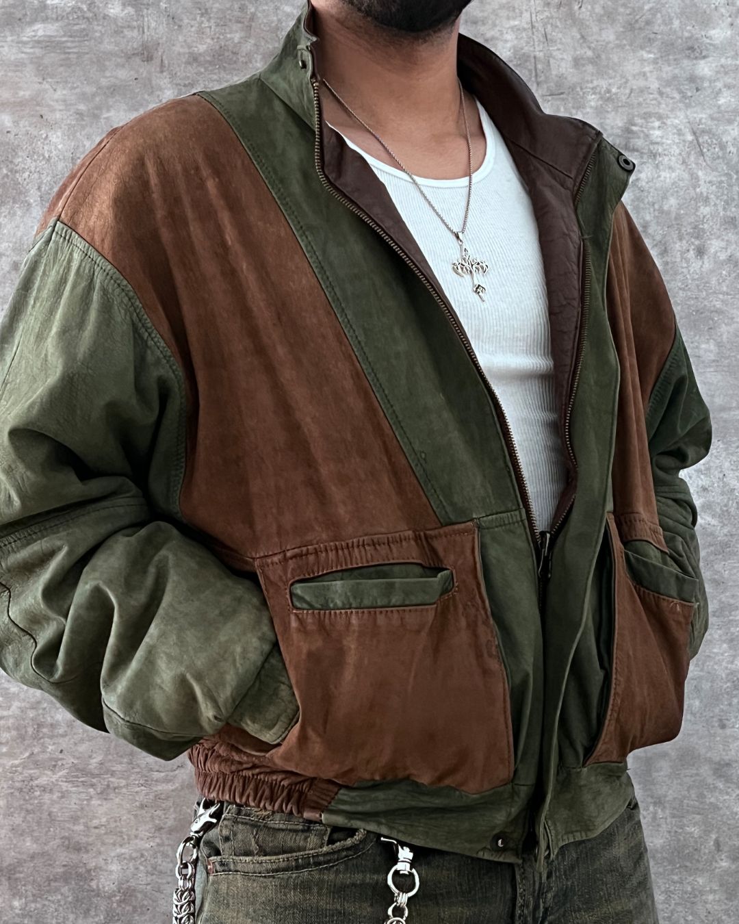 DOUBLE LEATHER JACKET CROPPED FIT (M)