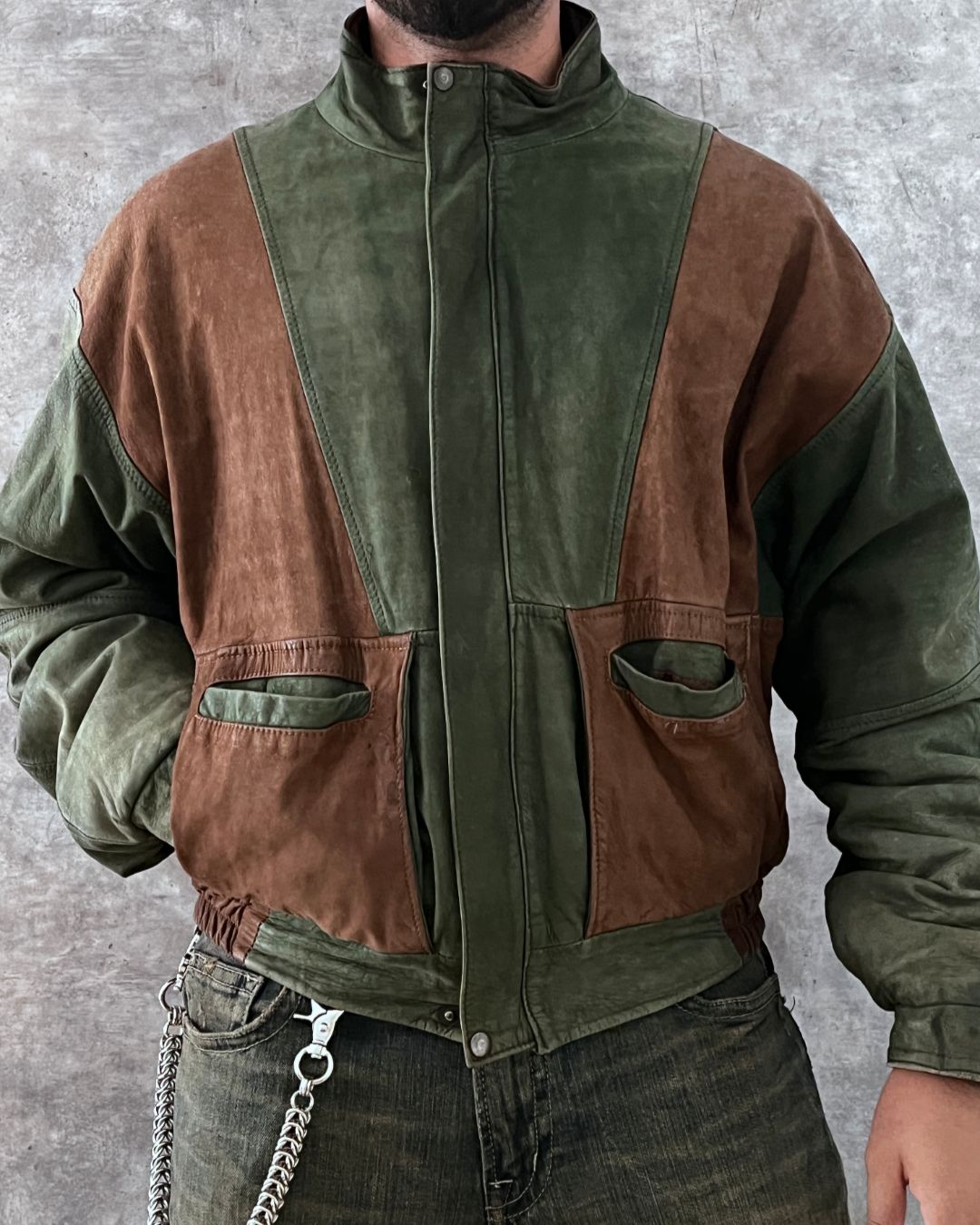 DOUBLE LEATHER JACKET CROPPED FIT (M)