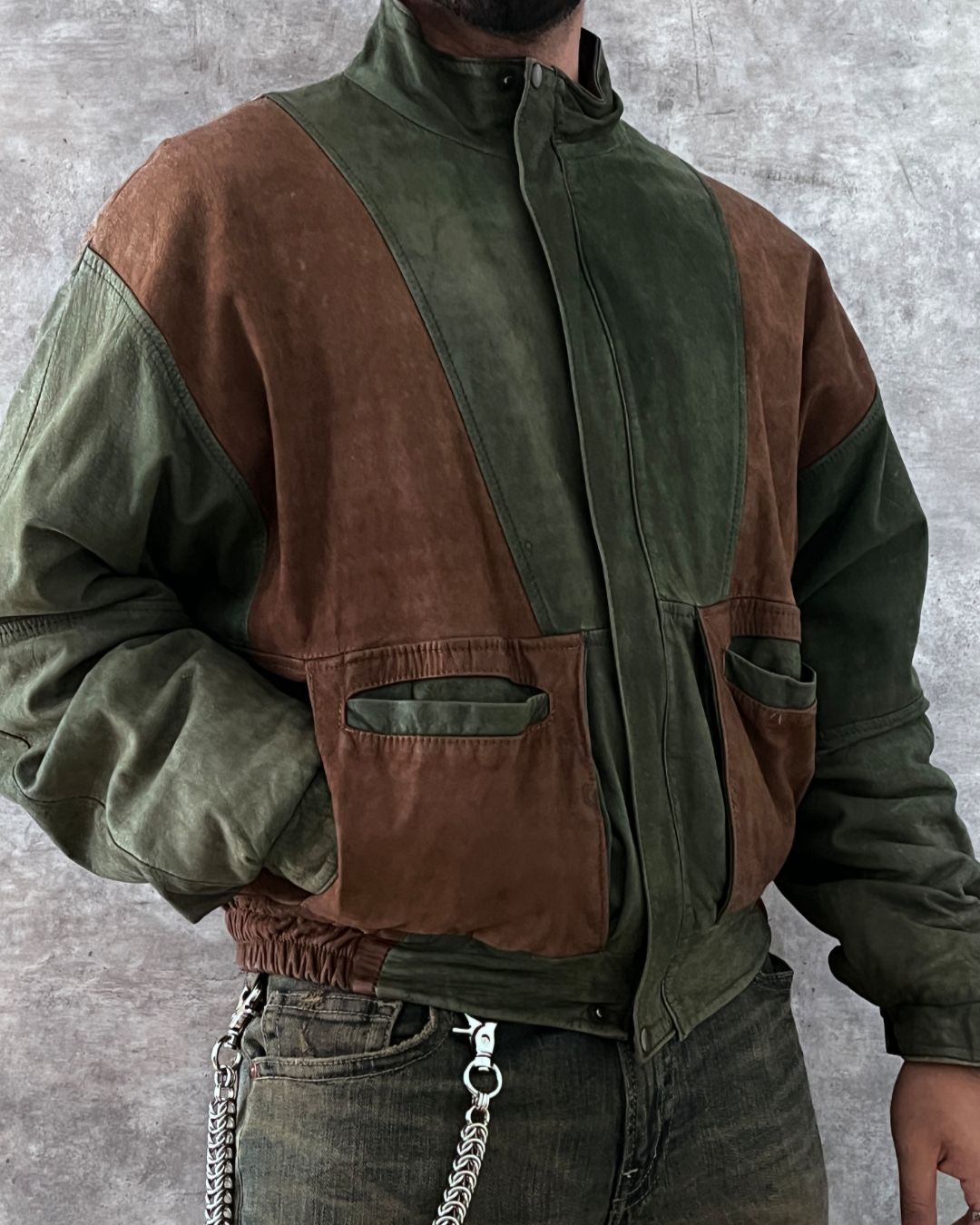 DOUBLE LEATHER JACKET CROPPED FIT (M)