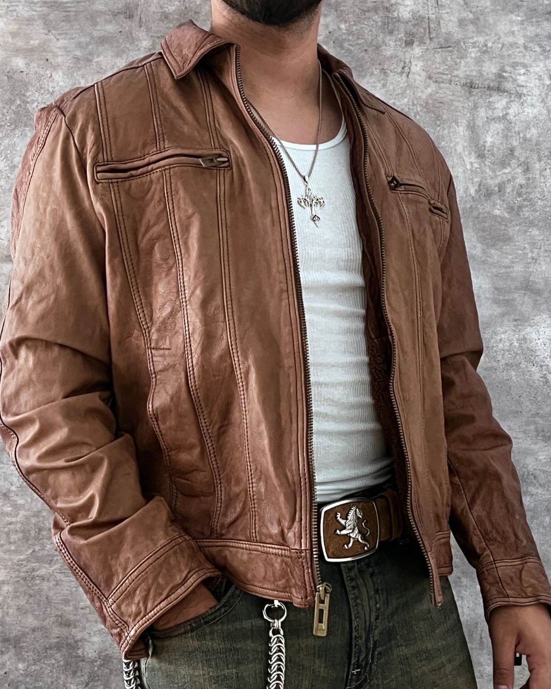 GUESS LEATHER JACKET (M)