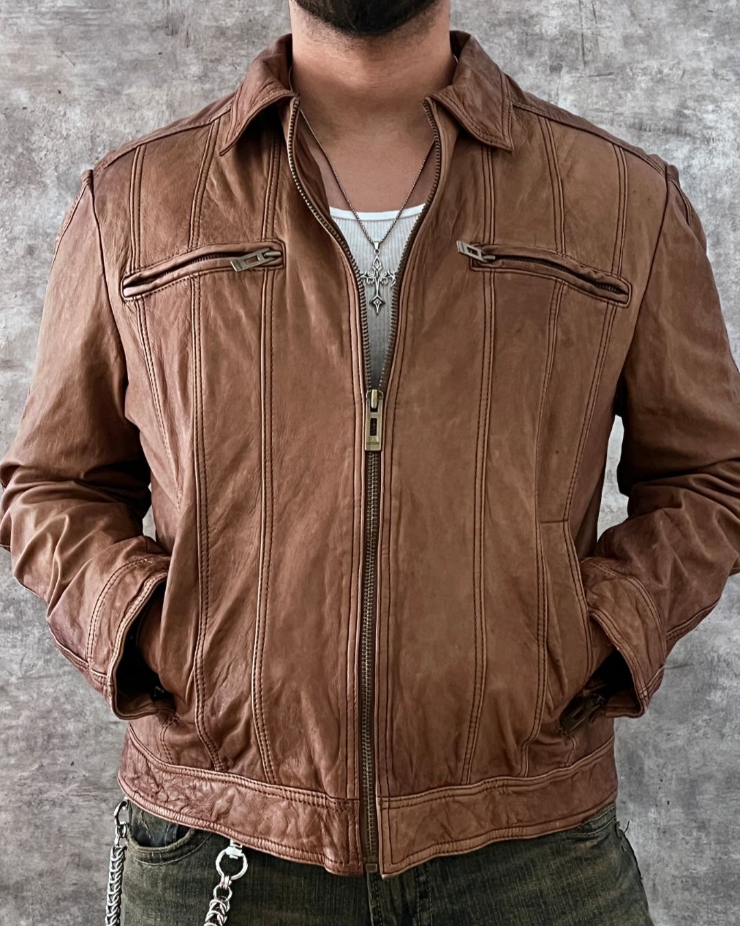 GUESS LEATHER JACKET (M)