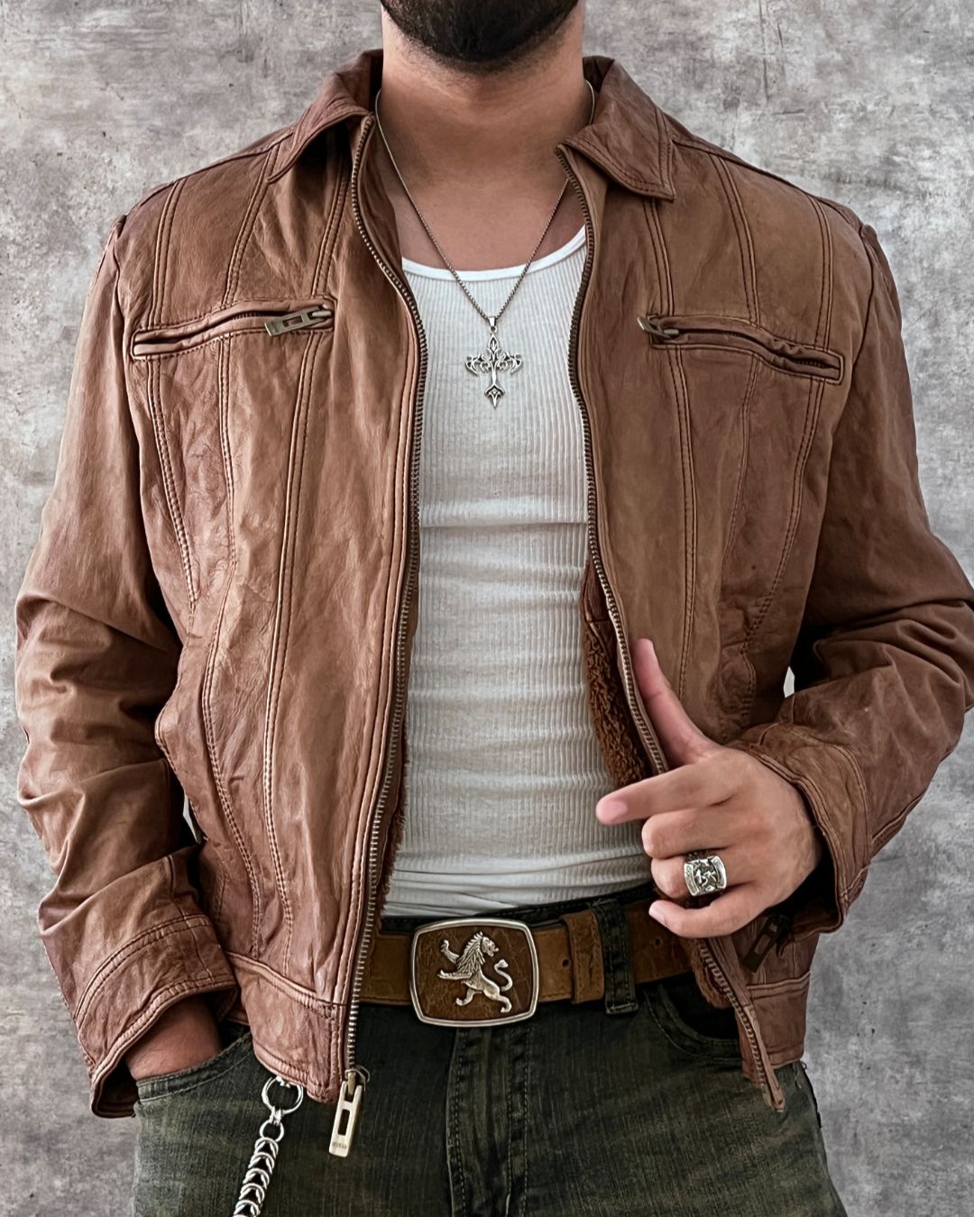 GUESS LEATHER JACKET (M)