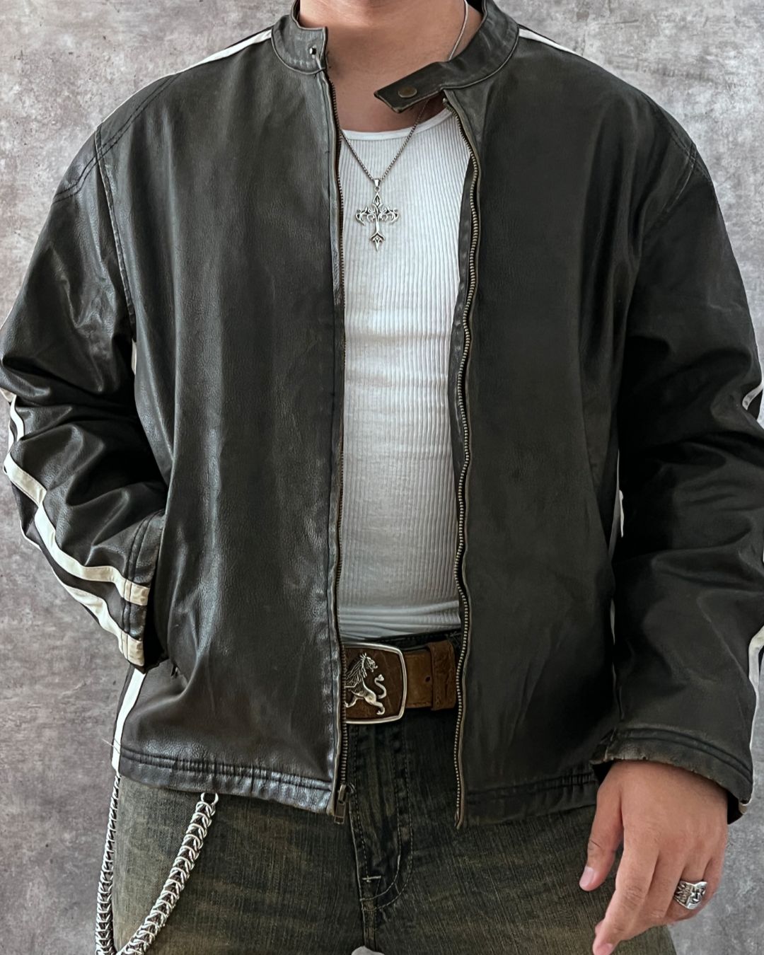 LEATHER RACER JACKET (L)
