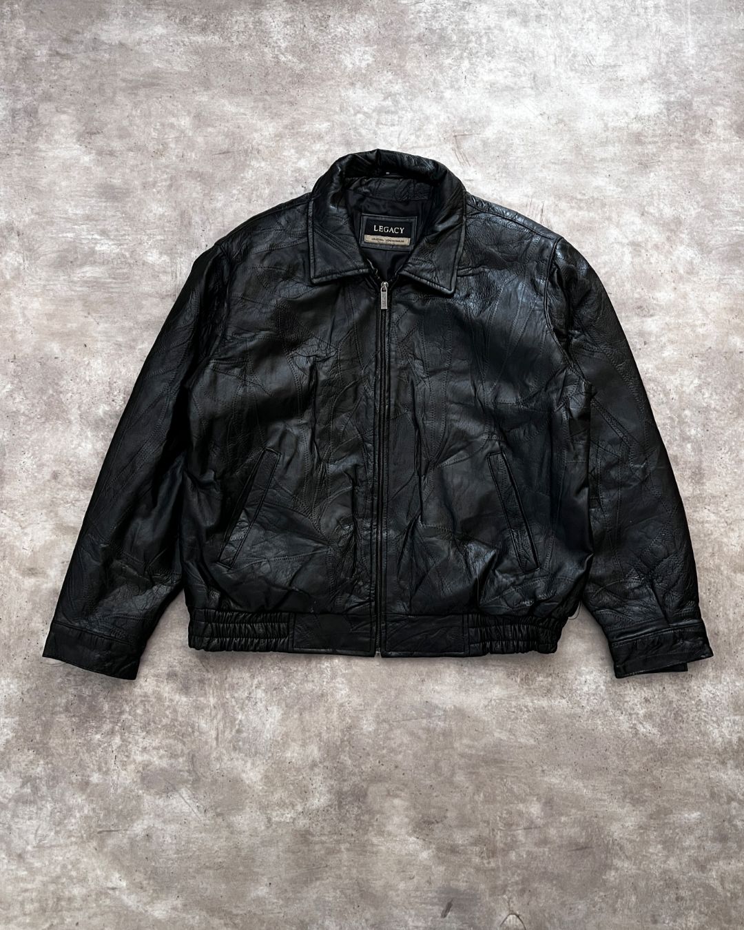 DARK BOMBER LEATHER JACKET (L)