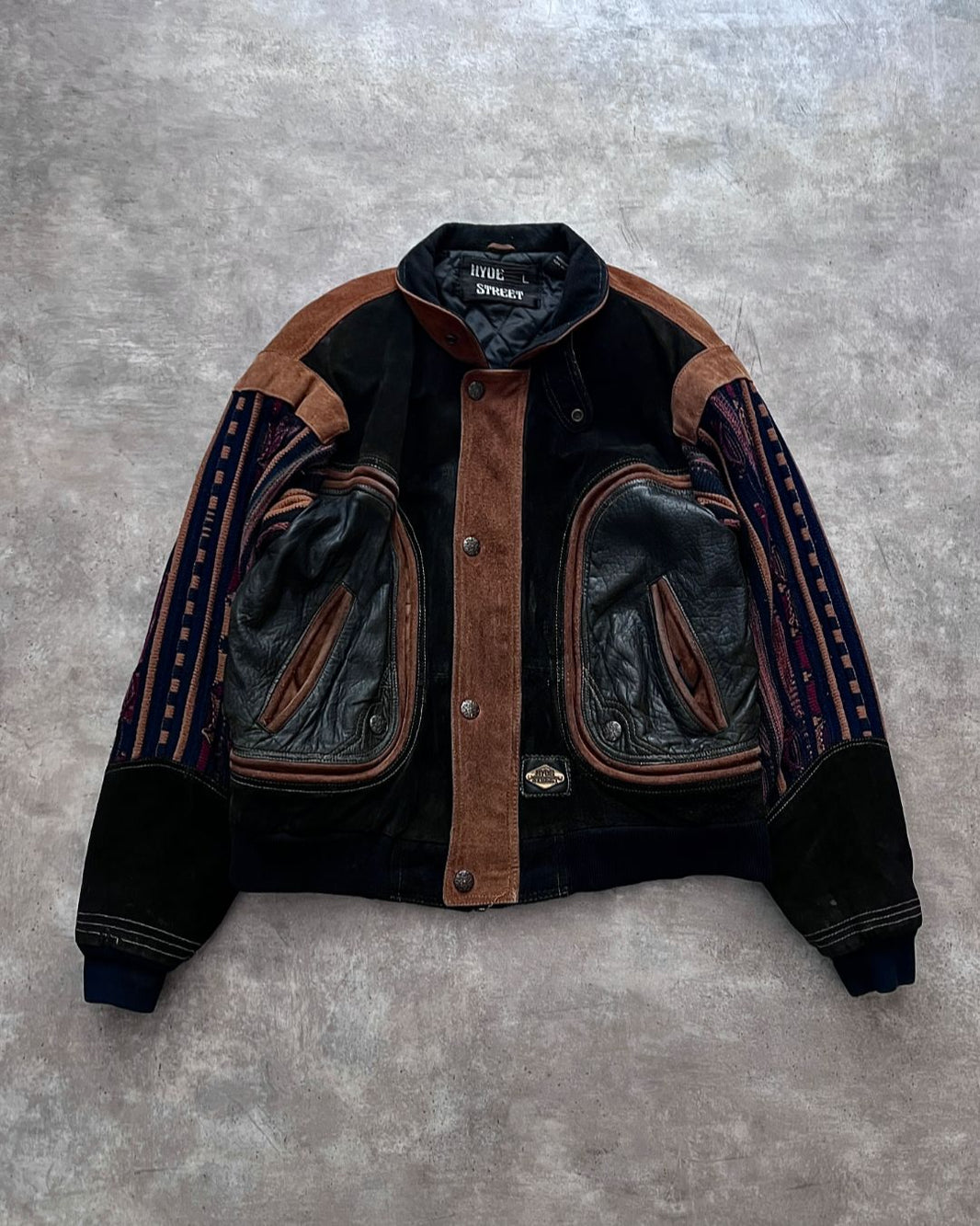 BOMBER LEATHER JACKET ETHNIC TECHWEAR (L)
