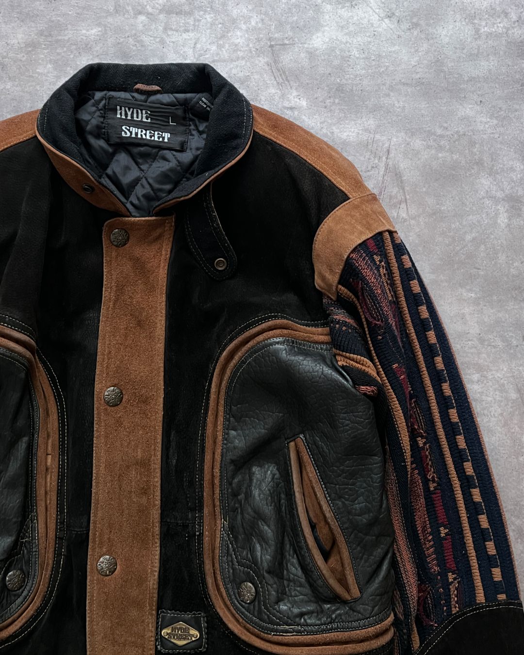 BOMBER LEATHER JACKET ETHNIC TECHWEAR (L)