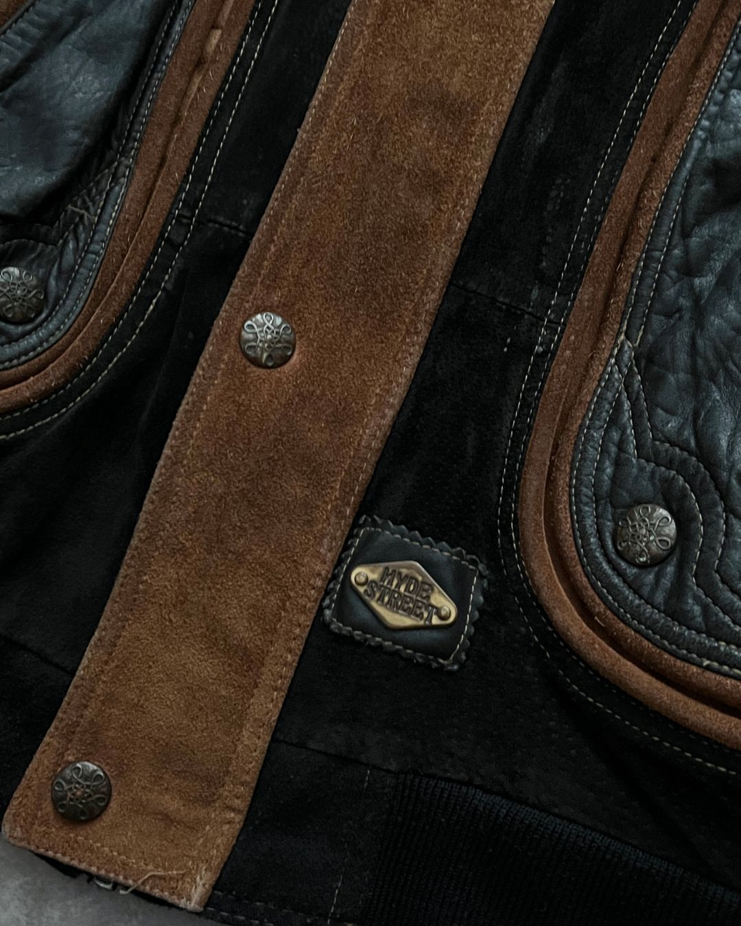 BOMBER LEATHER JACKET ETHNIC TECHWEAR (L)