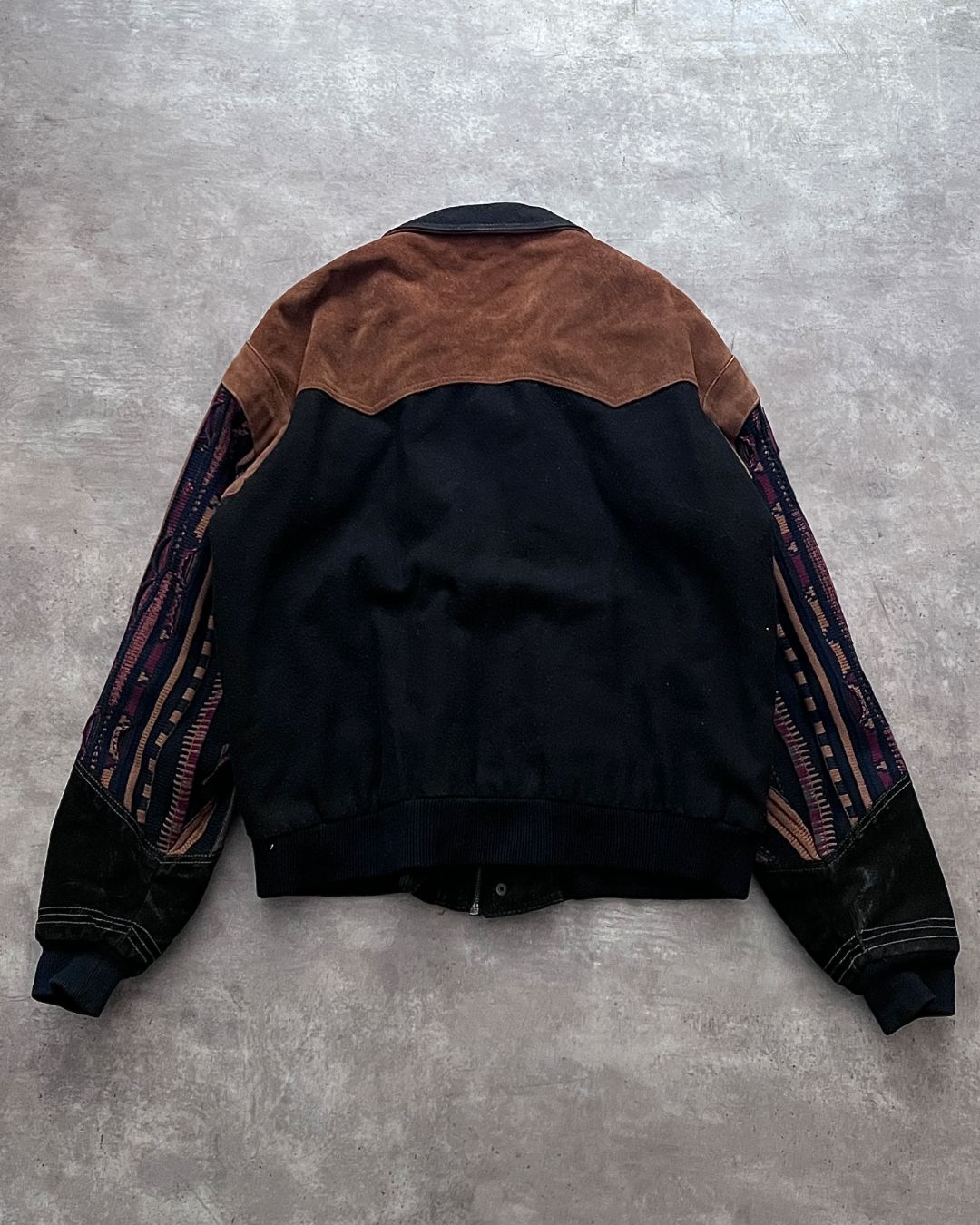 BOMBER LEATHER JACKET ETHNIC TECHWEAR (L)