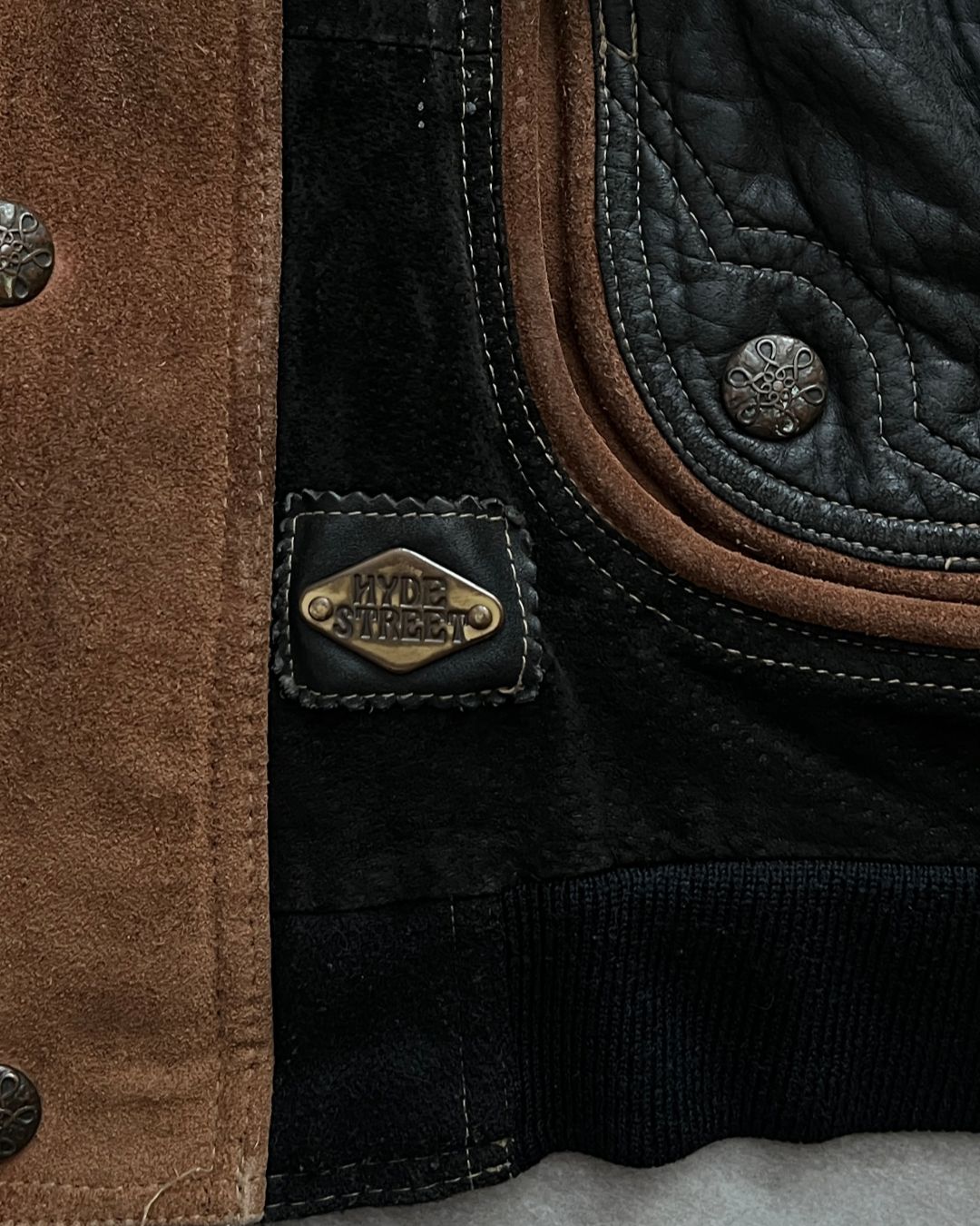 BOMBER LEATHER JACKET ETHNIC TECHWEAR (L)