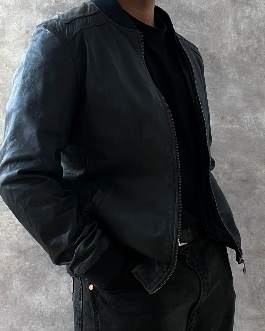 ZARA LEATHER JACKET BLACK LABEL (L)