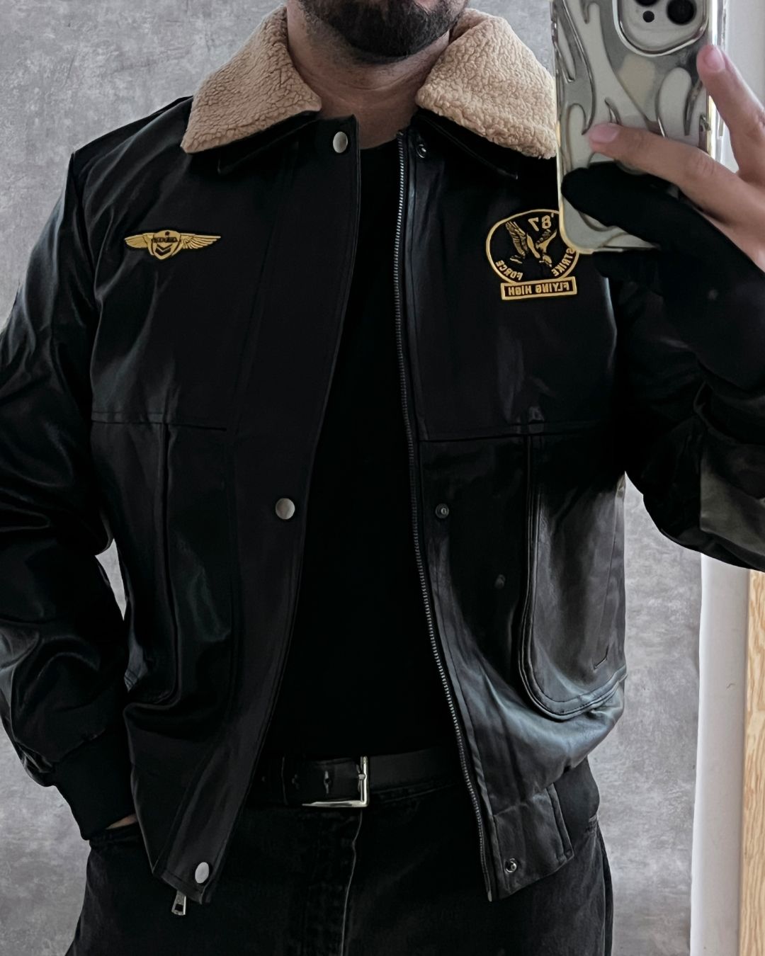 FLYING BOMBER LEATHER JACKET (M)