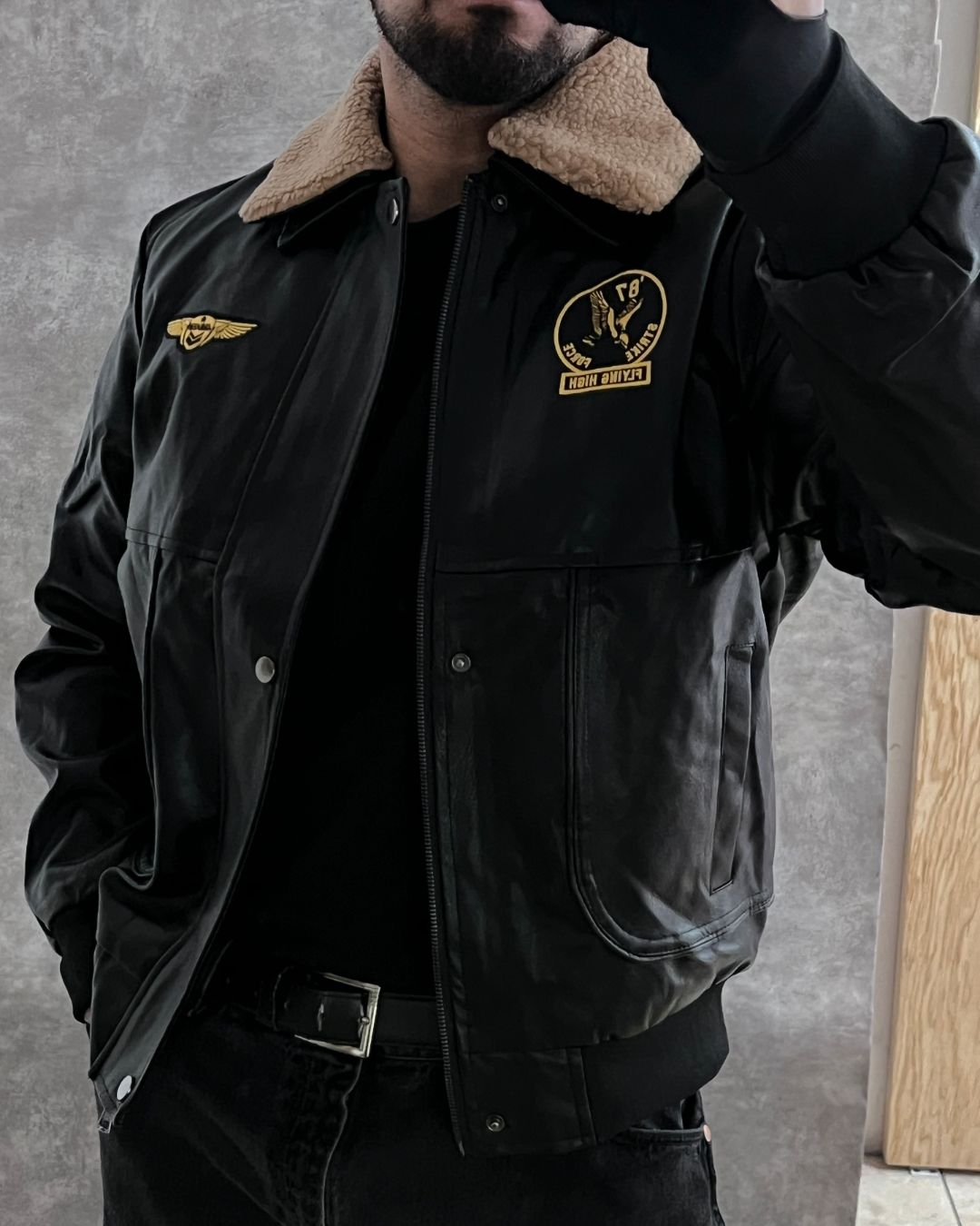 FLYING BOMBER LEATHER JACKET (M)