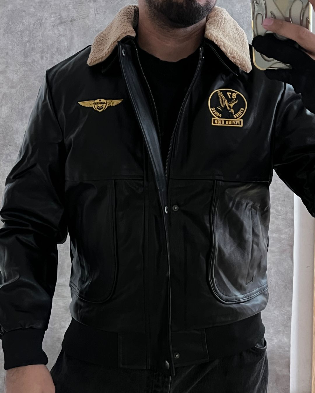 FLYING BOMBER LEATHER JACKET (M)