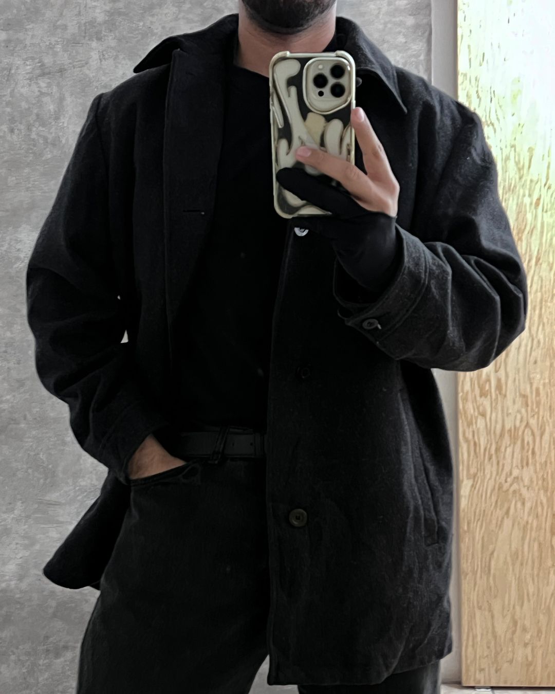 BLACK WOOL GABARDINE (L)