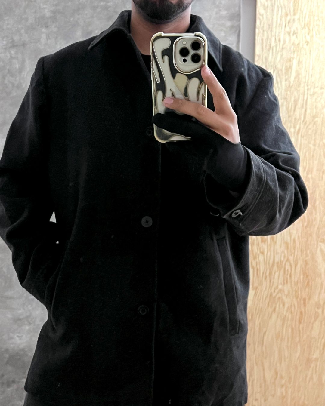 BLACK WOOL GABARDINE (L)