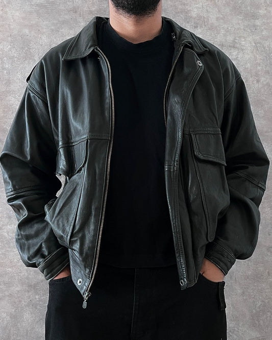 BOMBER LEATHER JACKET (L)