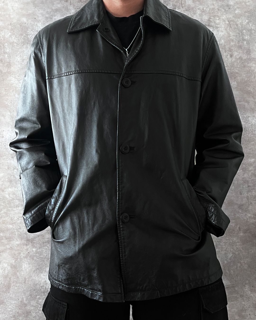 LEATHER BLCK HUNTER JACKET (L)
